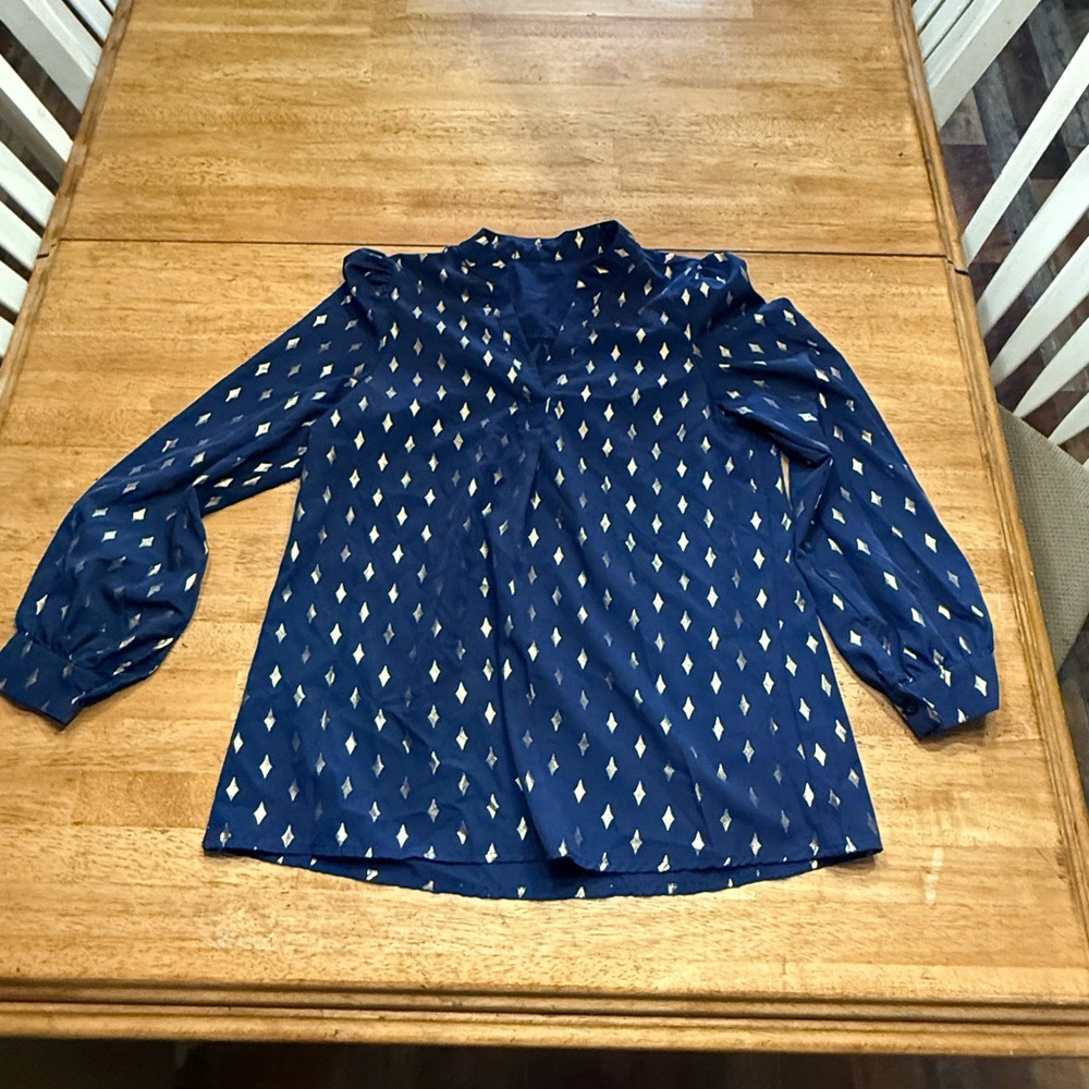 SHEIN Navy Blue Diamond Print Blouse